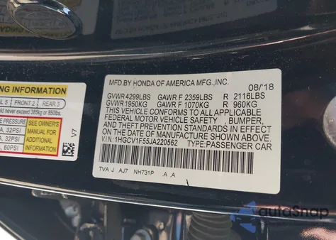 2018 Honda Accord Ex-L z USA, uszkodzony, nr VIN 1HGCV1F55JA220562